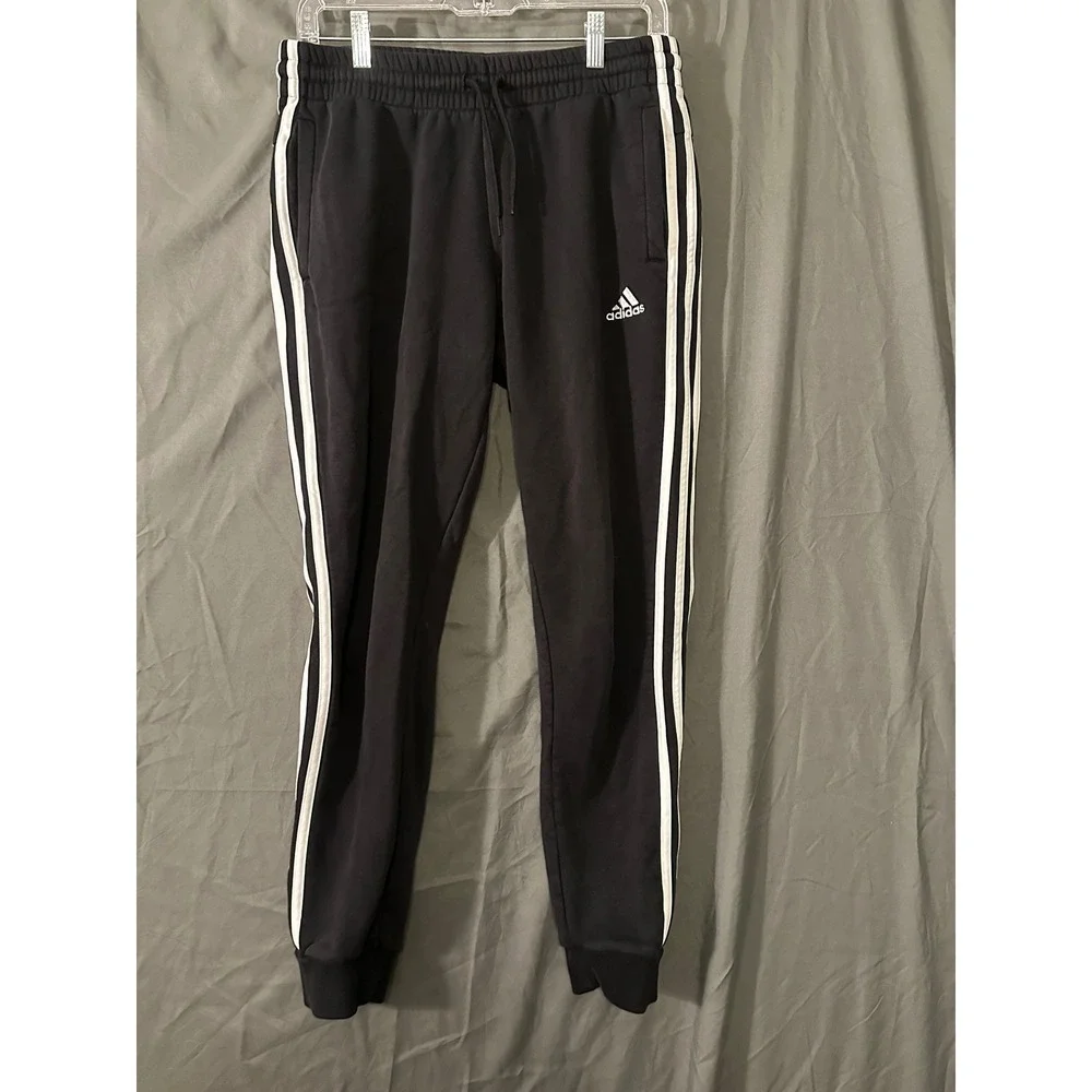 Adidas Black 3-Stripe Fleece Jogger Sweatpants Mens Medium White Stripes Cuffed